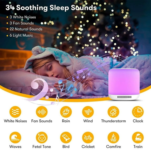 White Noise Machine, Portable Rechargeable Sleep Sound Machine with 9 Night Lights, 34 Soothing Sounds, Sleep Timer for Baby Kids Adults Sleep