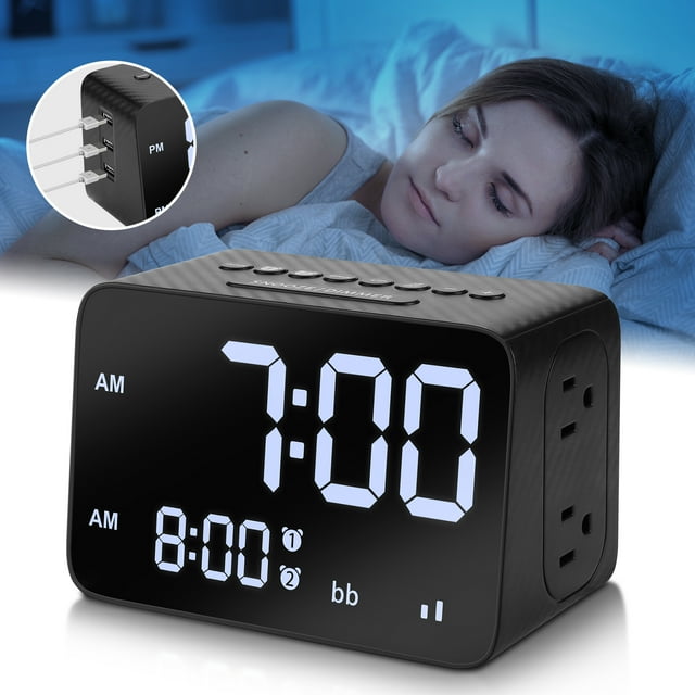 White Noise Machine with LED Display Clock, 3 USB Ports, 2 Outlets