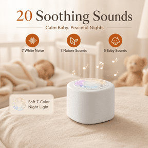 Mini Sound Machine, Portable White Noise Sound Machine for Sleep, White Noise for Baby & Adult with 20 Soothing Sounds, 7 Color Night Light, 4 Timers Memory Function for Travel Camping Home Office