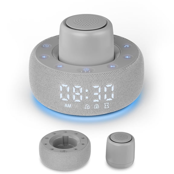 White Noise Machine with Smart Alarm Clock, 25 Soothing Sounds, Portable Sleep Sound Machine Aid for Baby, Kids, Adults, Office, Dimmable Timer, 7 Night Light Colors for Privacy Bedroom, Gray