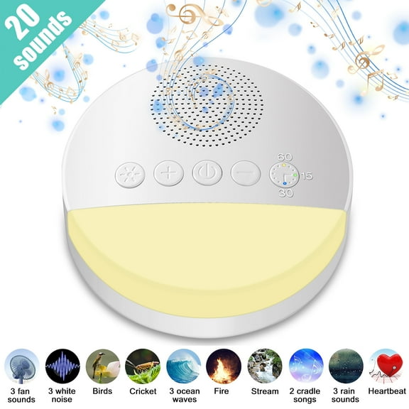 White Noise Machine for Sleeping, DISEN Sound Machine with Night Light, 20 Soothing Sounds, Timer and Memory Function