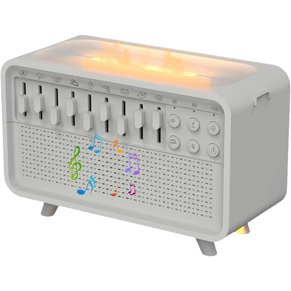 White Noise Night Light Humidifier, Sound Machine for Sleep, Diffuser Sound Box Powered by USB, Flame Diffusers with Aromatherapy, Portable Calming Music Player for Sleeping, for Meditation, Work