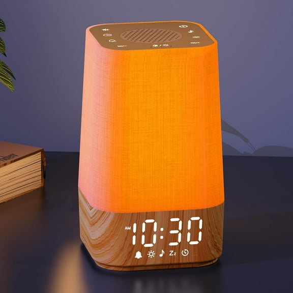 Alarm Clock with Noise Machine: Digital Alarm Clock for Bedrooms, Nature Sounds for Gentle Wake Up, 30 Sleep Sounds, Adjustable Brightness & Volume, Timer - Wood Grain
