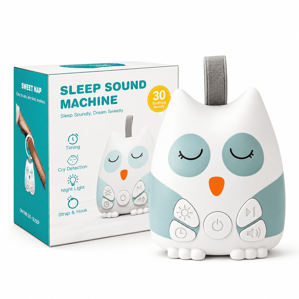 Sound Machine for Baby, 30 Soothing Sounds & Smart Cry Detection, Portable White Noise Machine with Night Lights, Newborn Baby Boy Gifts