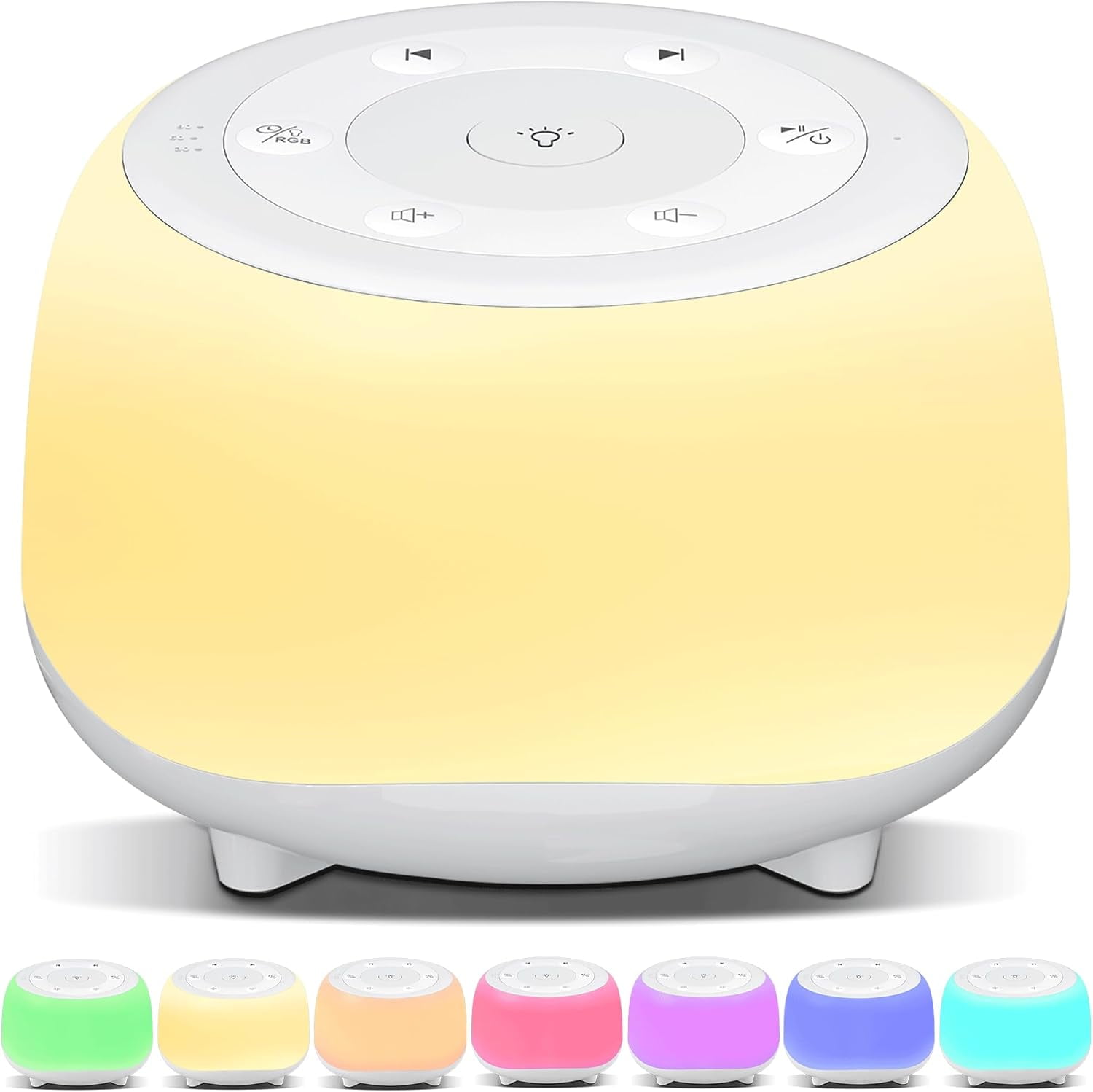 White Noise Sound Machine with 8 Colors Night Light 34 Soothing Sounds, Portable Sound Machine for Baby Adults Kids Sleep with 30 Volume Levels 4 Timers Adjustable Brightness (White)