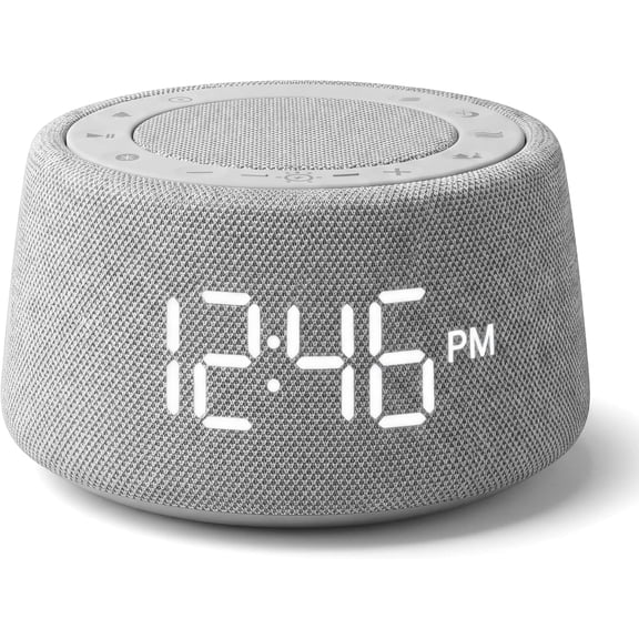 White Noise Sound Machine Alarm Clock with Bluetooth Speaker, 18 Soothing Sounds, Ambient Light Ring, Adjustable Alarm Volume, USB Charger, Digital Clock for Bedroom, Nursery, Travel(Gray)
