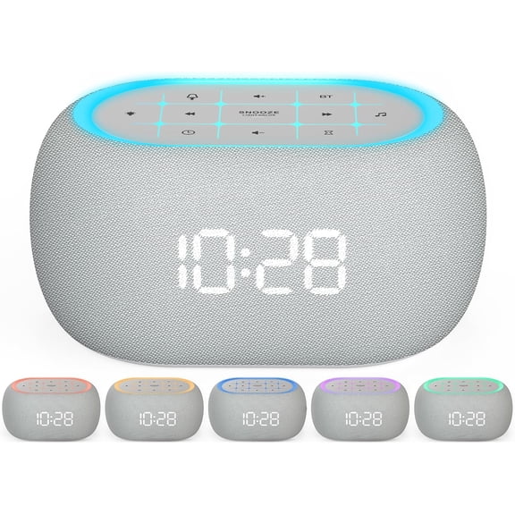 White Noise Sound Machine Alarm Clock with Bluetooth Speaker, 21 Relaxing Sounds, 7 Night Lights,0-100% Dimmer/Sleep Timer/30-Level Volume Control,Sound Machine for Kids Adults Sleeping,Bedroom