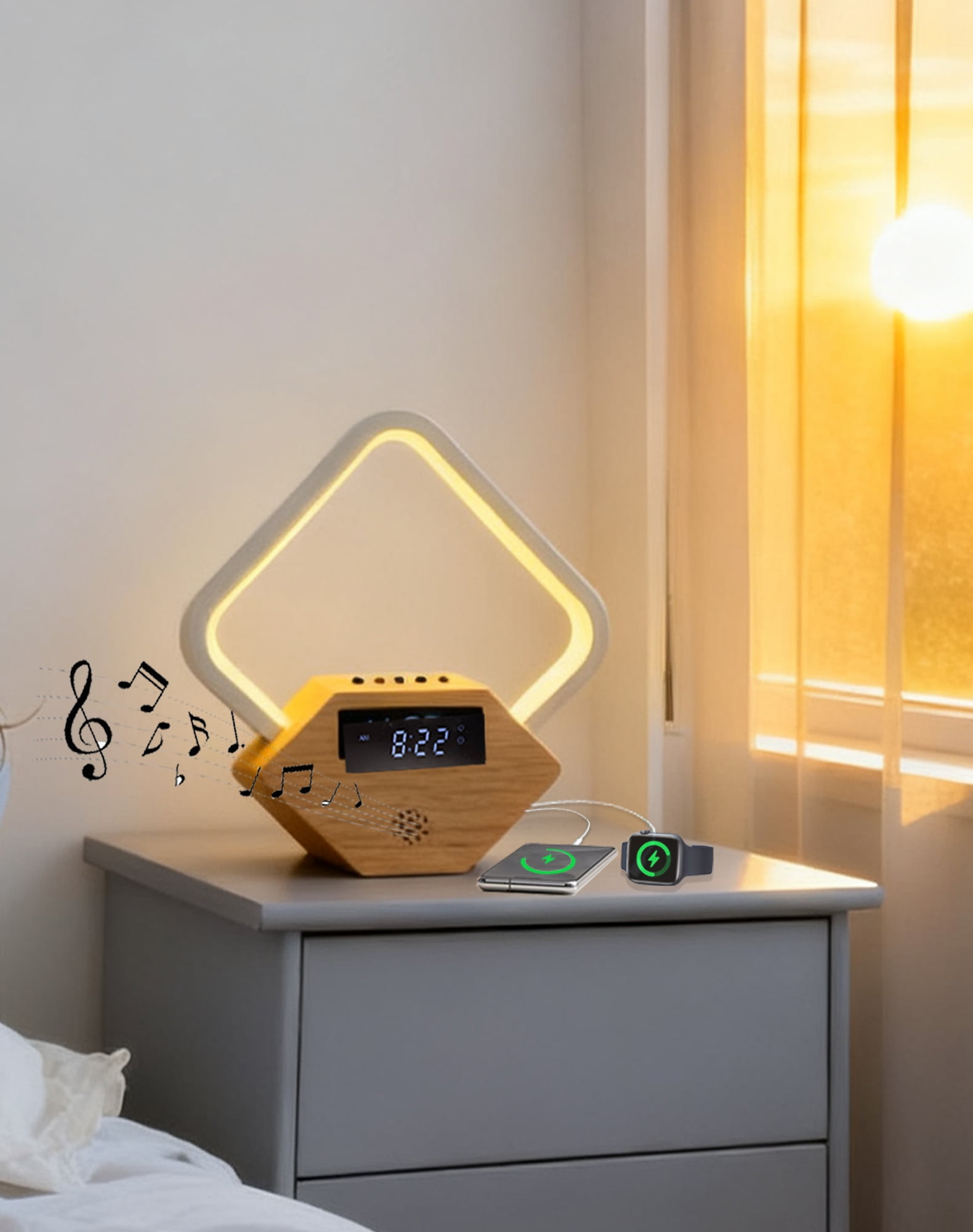 Sunrise Alarm Clock with White Noise Sound Machine, Wake Up Light for Bedrooms Heavy Sleepers Adults,Rain Thunderstorm Ocean Sleep Sounds,Bedside Lamps with Fast Charger USB C,Gift for Kid Baby