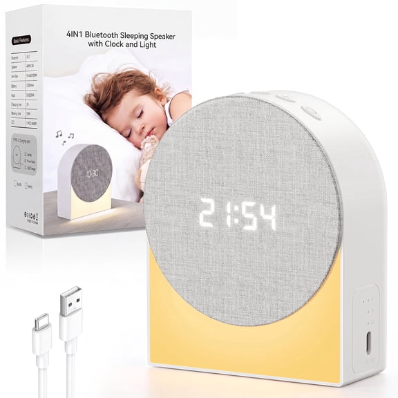 TCVOR 4 in 1 White Noise Machine with Bluetooth Speaker | Night Light | Digital Clock & Alarm, Multi-Function Sound Machine with 6 Soothing Sounds & Auto-Off Sleep Timer (15/30/60 Min)