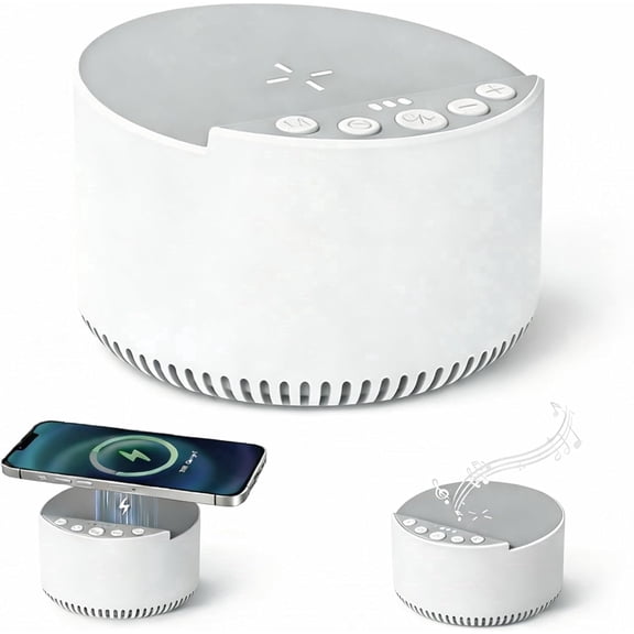 White Noise Sound Machine with Wireless Charger, 6 Soothing Sounds, Memory Function and 3 Timers for Home Office Travel