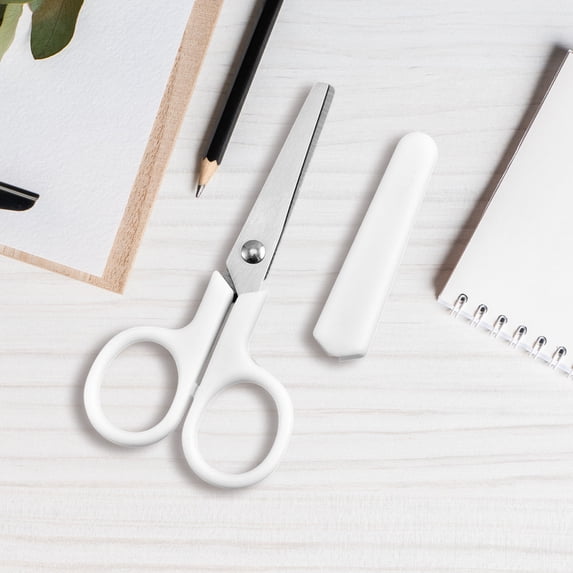 White Non-Marking Stainless Steel Scissors, 3.93-Inch Small Trimming Scissors with Protective Sleeve, Safe Compact Paper Scissors for Office, Classroom, Journaling & Daily Use