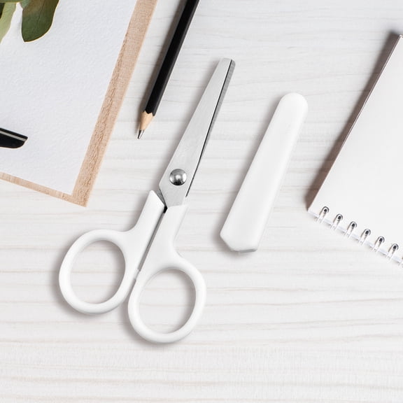 White Non-Marking Stainless Steel Scissors, 3.93-Inch Small Trimming Scissors with Protective Sleeve, Safe Compact Paper Scissors for Office, Classroom, Journaling & Daily Use