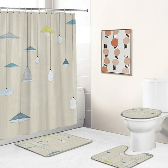 White Nordic minimalist style Shower Curtain Set Bathtub Curtains Bath Mats Rugs Toilet Cover Non-slip Carpet Bathroom Decor