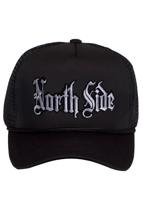 White North Side Trucker Hat – Old English Snapback Vintage Streetwear Cap Hat for Men & Women