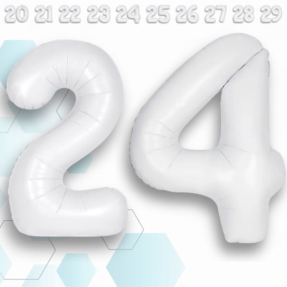 White Number 24 Foil Balloon 32 inch - Helium/Air Fill Mylar Metallic Numeral Balloons for 24th Birthday Party, Anniversary & Graduation Decorations