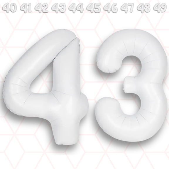 White Number 43 Balloon 32" - Mylar Foil Helium or Air Inflatable Metallic Shiny Balloons - 43rd Birthday Party Men Women, Anniversary Banquet Decor