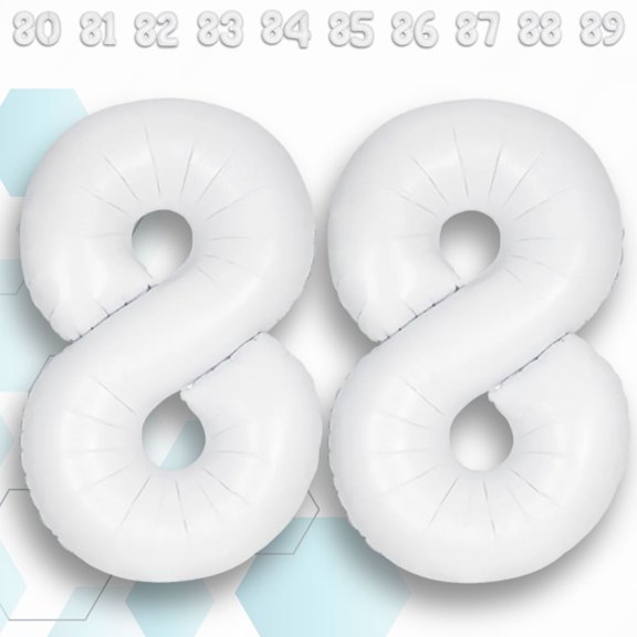 White Number 88 Foil Balloon 32 inch - Helium/Air Fill Mylar Metallic Numeral Balloons for 88th Birthday Party Men & Women, Corporate Event Decor