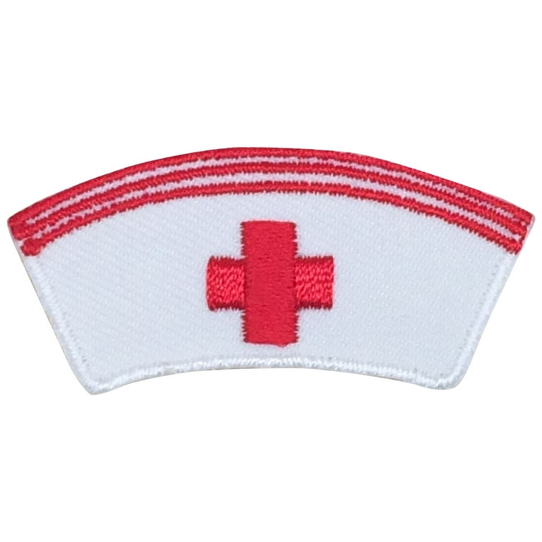 White Nurse Cap Medical Hat - Embroidered Iron on Patch