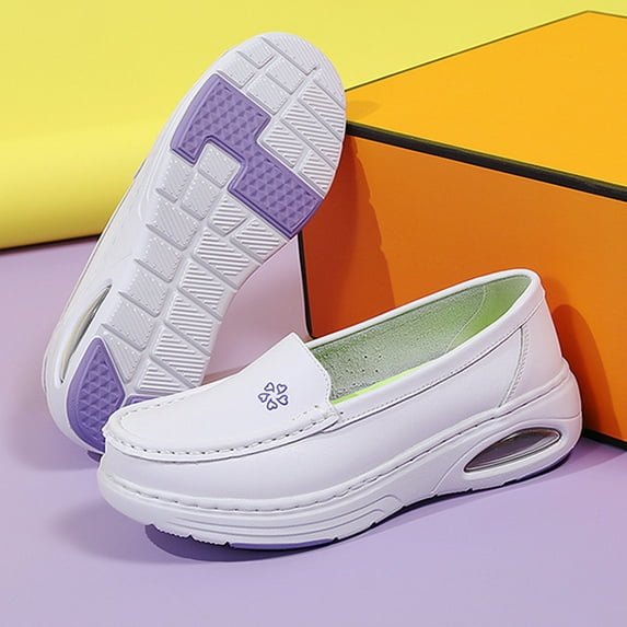 White Nurse Shoes for Women, Slip-Resistant Soft Ballet Flats with Arch Support, Medical Uniform Shoes for Healthcare Workers Purple 36
