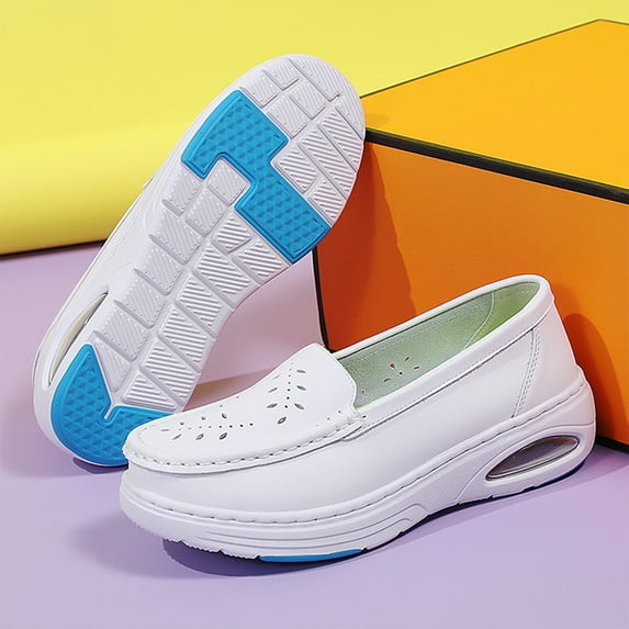 White Nurse Shoes for Women, Slip-Resistant Soft Ballet Flats with Arch Support, Medical Uniform Shoes for Healthcare Workers White 36