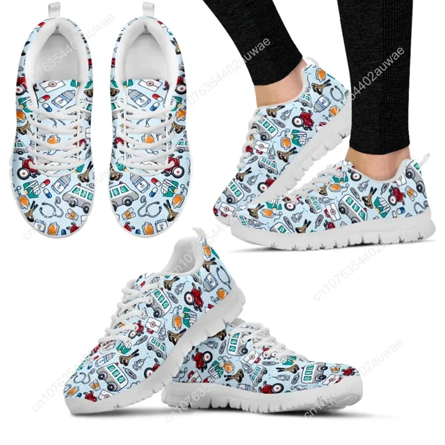 White Nursing Shoes For Women First Aid/medical Printed Comfortable Sneakers Lace-up Shoes Footwear Zapatos