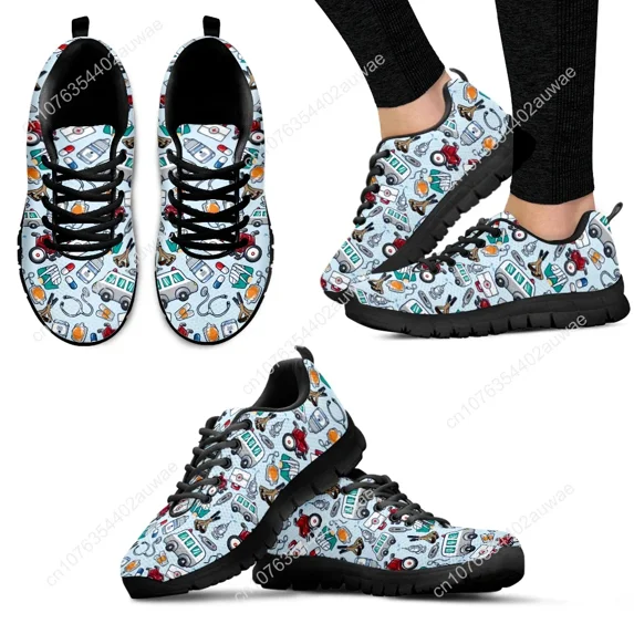 White Nursing Shoes For Women First Aid/medical Printed Comfortable Sneakers Lace-up Shoes Footwear Zapatos