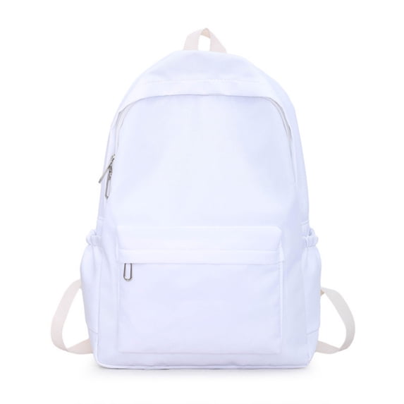 White Nylon Backpack Large Capacity Travel Rucksack Lightweight Water Resistant Laptop Bag 40cm Minimalist Daypack for College Work Commute Unisex