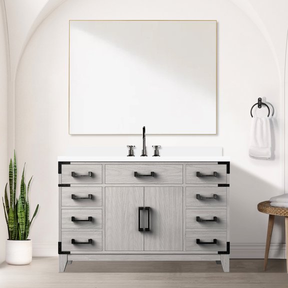 White Oak 48 in. Vanity with Cultured Marble Counter / Soft Close Drawers and Open Shelf Storage