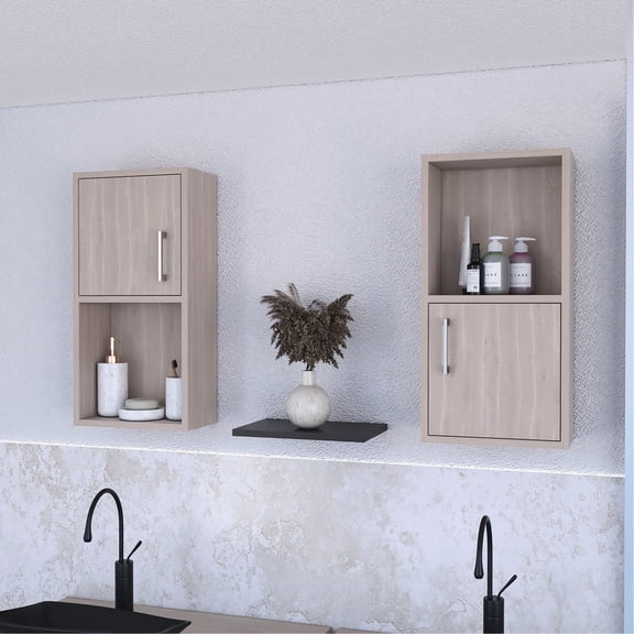 White Oak Bathroom Cabinets with Open Shelf Design - Stylish and Easy-to-Use Storage