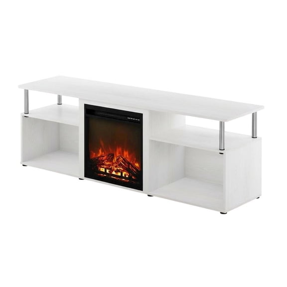 White Oak, Chrome Fireplace Entertainment Center, TVs up to 70 Inches