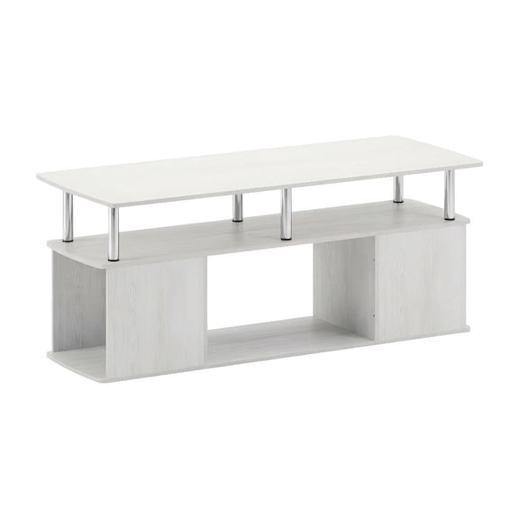 White Oak Coffee Table with Stainless Steel Tubes and Utility Design