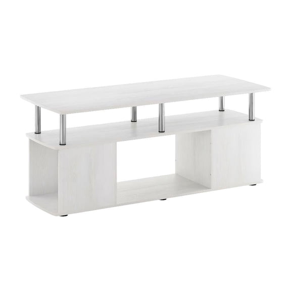 White Oak Coffee Table with Stainless Steel Tubes and Utility Design