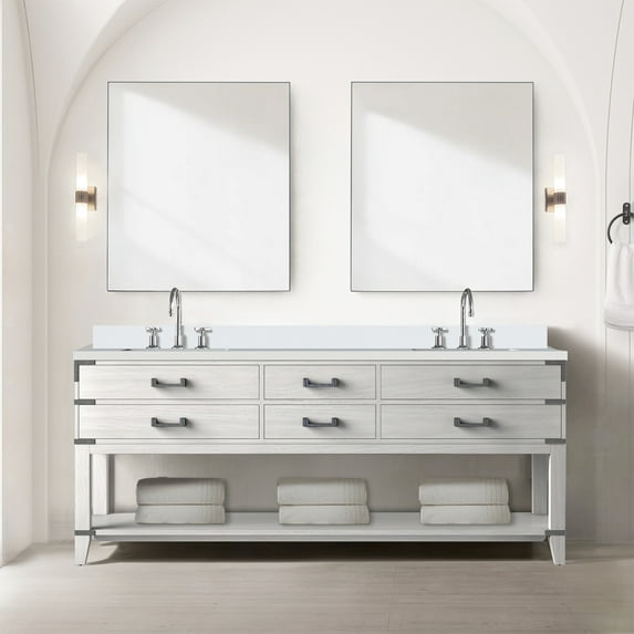 White Oak Double Bath Vanity 80" X 22", Cultured Marble Top & Faucet Included - Soft Close, Space Design 80 In. W 22 D With And Functional Bathroom Charm