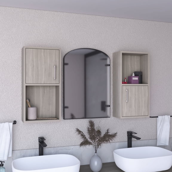 White Oak Engineered Wood Bathroom Cabinet | Four Shelves (Two Open, Two Closed) for Personal Care | FSC Certified and CPSIA Compliant for Safety