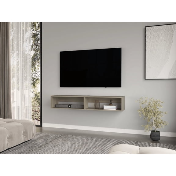 White Oak Engineered Wood Floating TV Stand / Adds Elegance to Entertainment Spaces