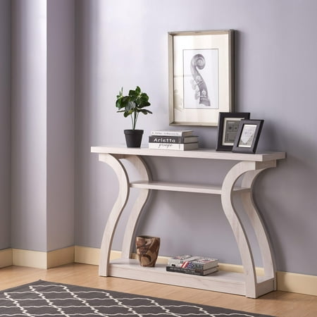 White Oak Entryway Console Table Curvy Leg Design 2 Shelves Thick Top Panel