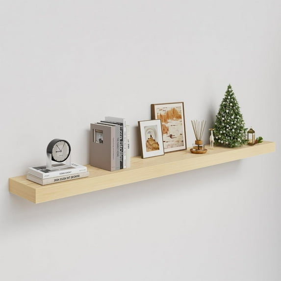 White Oak Floating Shelf for Wall, 2 Inch Thick Sturdy Wood Floating Shelves Wall Mounted, 48" Long Wall Shelves for Kitchen Bedroom Living Room,8" Deep Floating Book Shelves, 50LB Capacity