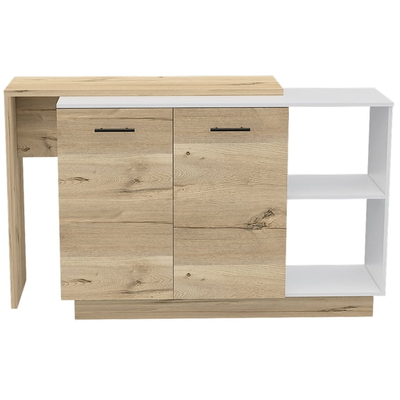 White/ Oak Kitchen Island - Fashionable Design With 2 Open And 3 Interior Shelf Spaces Gorgeous In White Shelves For Unveiling Purposes, Protection Purposes