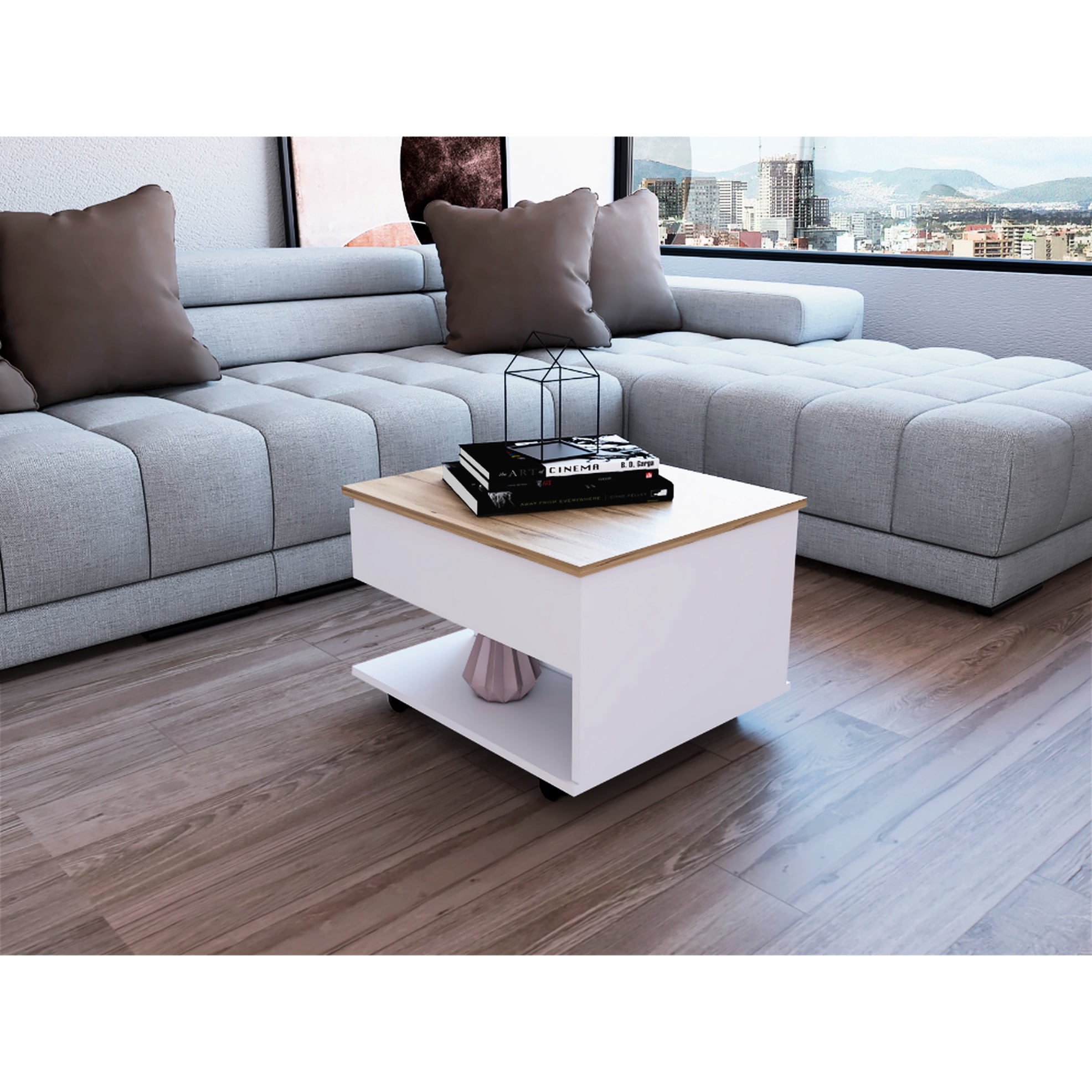 White / Oak Lift Top Coffee Table With , Concealed Storage Space, 21.6 ...