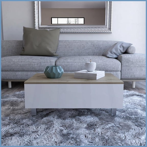 White Oak Lift Top Coffee Table for Living Room - Ample Storage, Spacious Surface & Locking Wheels