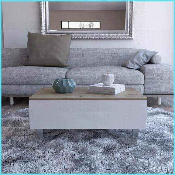 White Oak Lift Top Coffee Table with Hidden Storage - Space-Saving & Mobile for Living Room