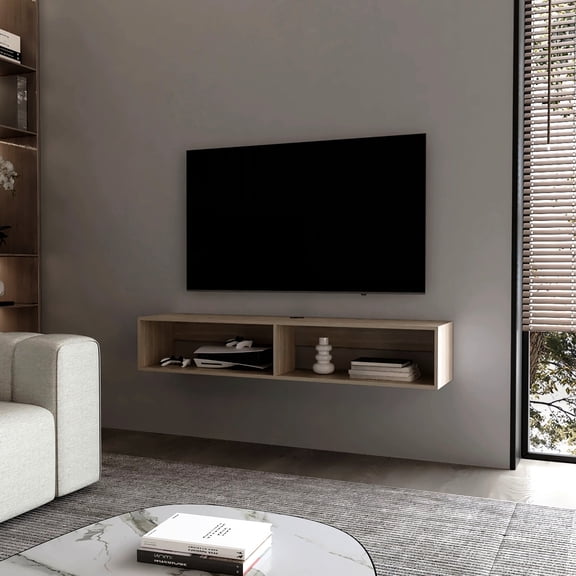 White Oak Media Rack with 2 Shelves / Streamlines Living Room Organization
