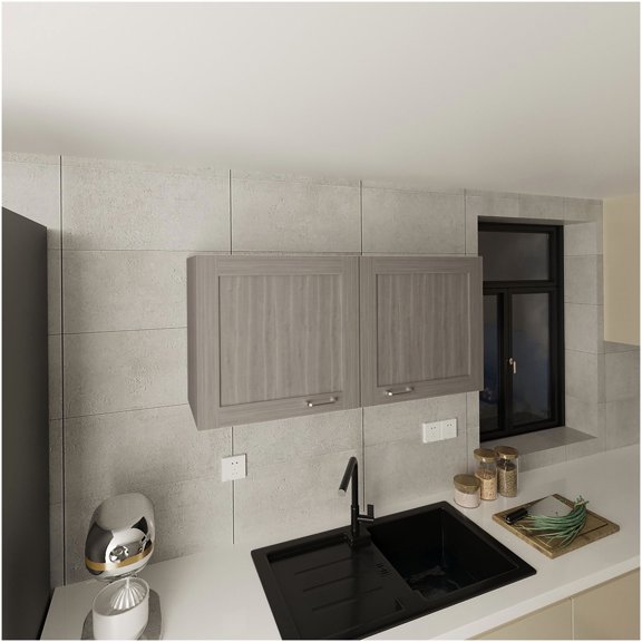 White Oak Wall Cabinet with 2 Doors, Premium Engineered Wood Storage for Kitchen & Bathroom Organization