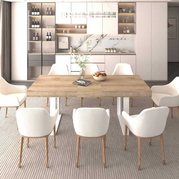 White+Oak Wood Extendable Dining Table - 78.74 in L for 6-10 People