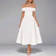 thumbnail image 1 of White Off-Shoulder Fit & Flare Midi Dress For Women, 1 of 8