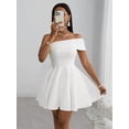 thumbnail image 1 of White Off-Shoulder Fit & Flare Mini Dress For Party Wedding Dinner, 1 of 8