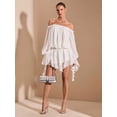 thumbnail image 1 of White Off Shoulder Puff Sleeve Ruffle Mini Dress With Asymmetric Hem For Evening Or Date, 1 of 8