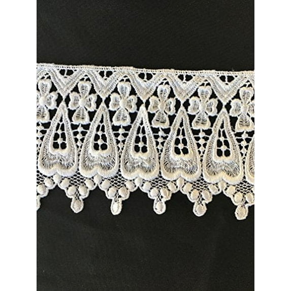 White, Off White 4" Wide Embroidered Venise Lace Trim for Bridal DIY Sewing (4" wide Off white)