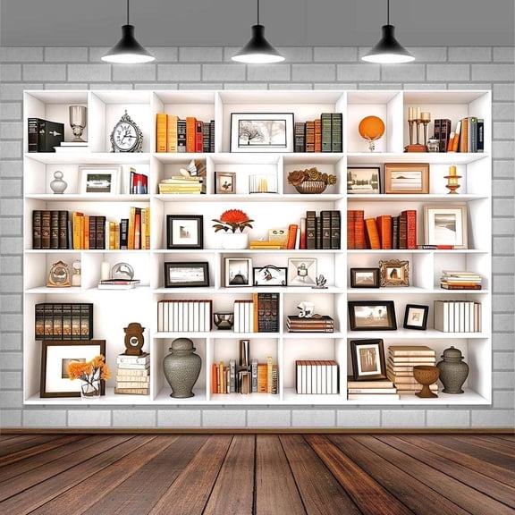 White Office Backdrop Modern Bookcase Photography Backdrop Video Background Library Bookshelf Home Office Decoration Zoom Backdrops for Photography 90X60inch