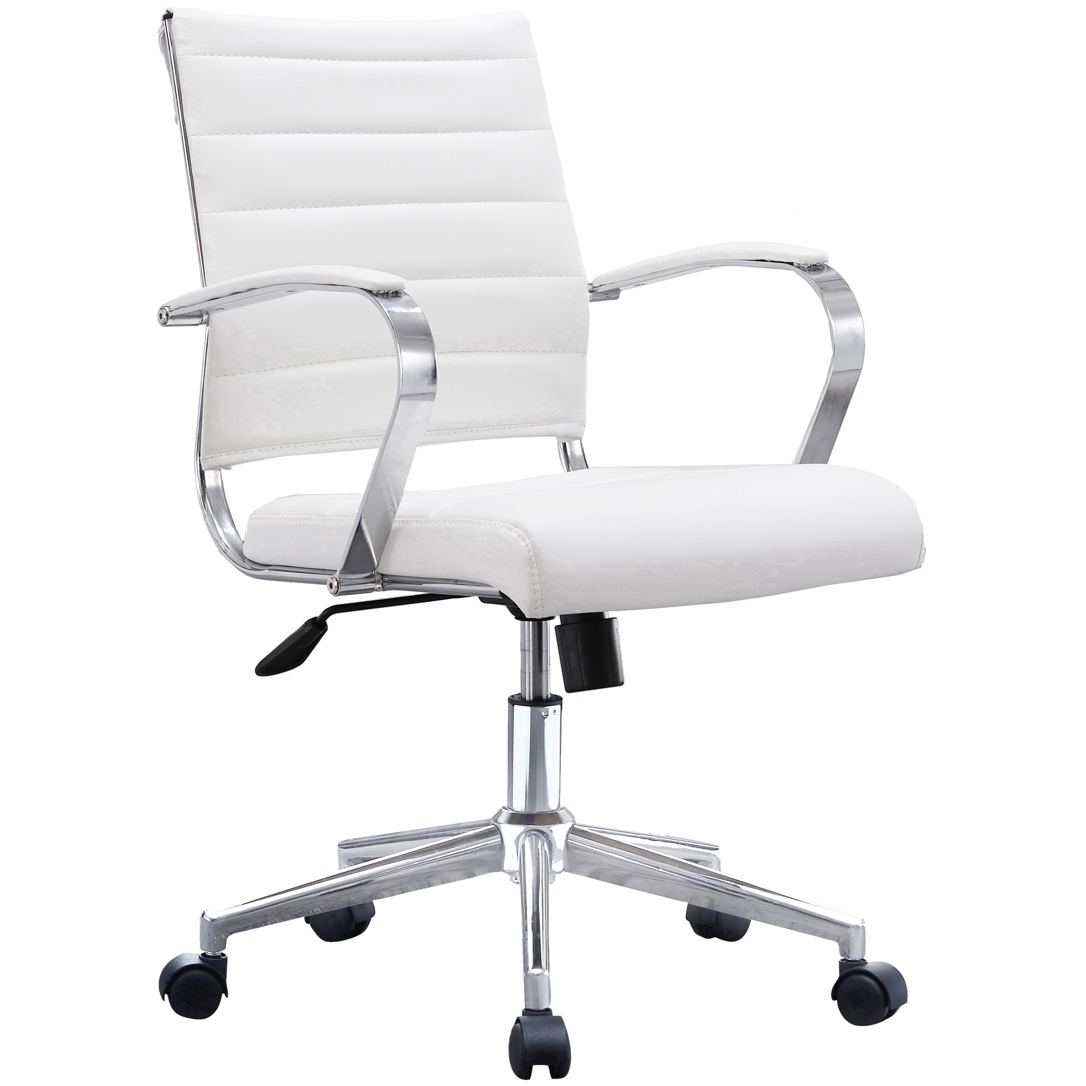 White Office Chair Ribbed Modern Ergonomic Mid Back PU Leather With ...